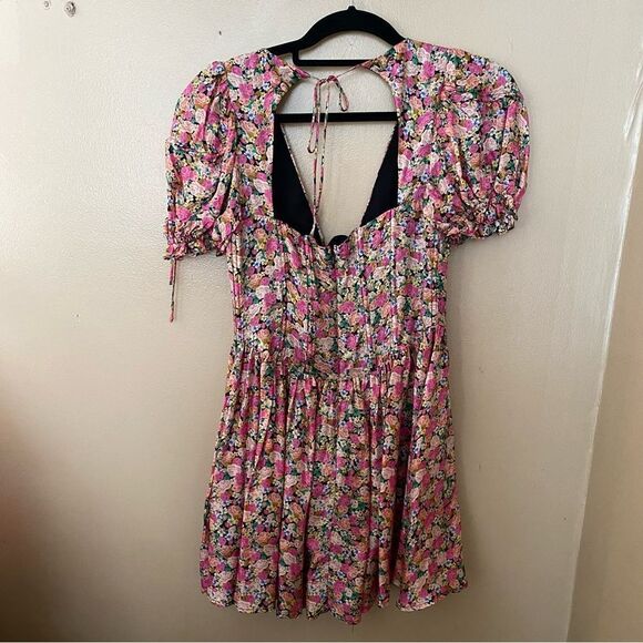 NWT For Love and Lemons Paulina Dress Multi floral print puff sleeve mini S - Picture 8 of 9